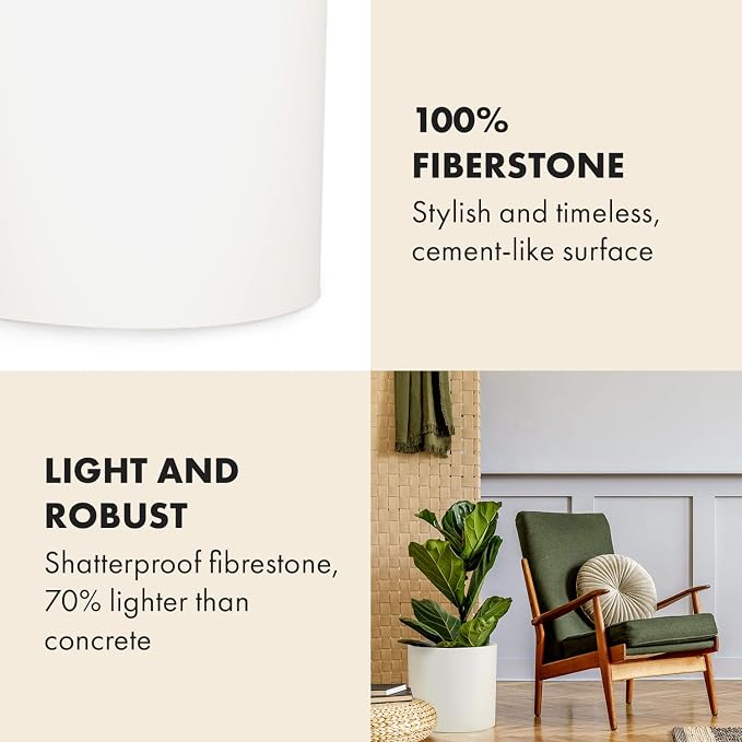 Fox & Fern Large Indoor Planter, Modern Large Plant Pot for Indoor or Outdoor, UV and Frost Resistant - Set of 2: 12 and 14.6 Inch, White Flower Pot with Drainage Plug, Lightweight