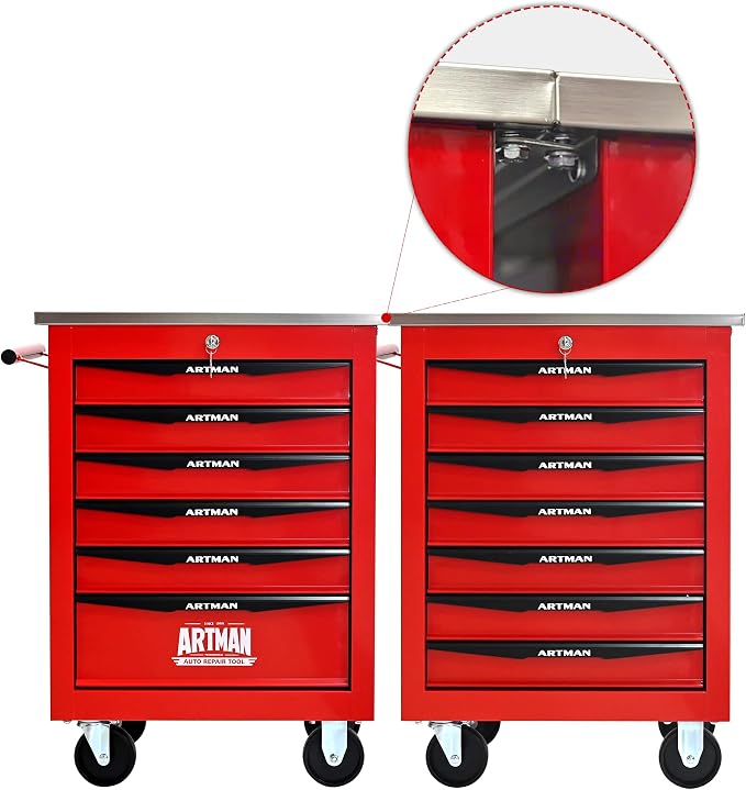 KEIKI 7 Drawers Tool Cart on Wheels,Multifunctional Rolling Tool Chest Tool Storage,Drawers Rolling Tool Trolley Organizer Tool Case for Garage, Warehouse, Workshop, Repair Shop (Red)