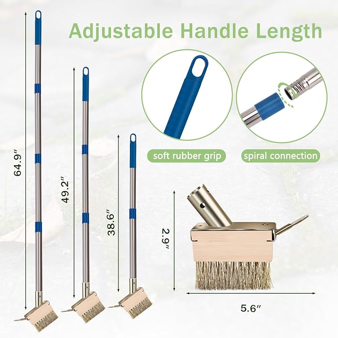 Crack Weeder Tool, Crevice Weeding Moss Brush with 2 Heads&Scraping Hook, A Hand Puller Tool, Moss Remover with Steel Handle for Cleaning Paving Joint Paver Sidewalk Patio Stone Driveway Deck