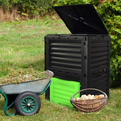 80 Gallon (300L) Large Capacity Static Compost Bin - Forest Green Outdoor Waste Composter with Easy-Access Hatch, Efficient Aeration System for Fast Organic Fertilizer, Sturdy Design