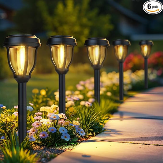 DERAYSION 6 Pack Solar Lights Outdoor, Solar Pathway Lights Waterproof Garden Landscape Lighting for Path, Yard, Walkway, Driveway Decor- 6 Pack Warm White | Solar Lights Outdoor Waterproof LED Garden Lights Outdoor Solar Lights for Yard Landscape Path...
