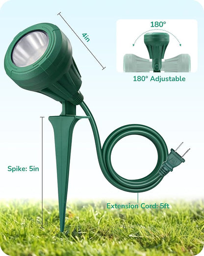 EDISHINE 120V Outdoor LED Spotlights, 5.5W Plug in Spotlight with 3 Lenses (Red Green Yellow) & 180° Rotatable Lamphead, 5000K Waterproof Landscape Lights for Flag Garden, 4 Pack