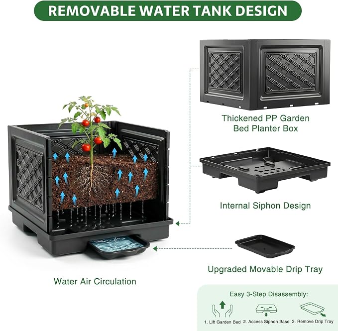 Tomato Planter with Wheels, 57" Self Watering Raised Garden Bed with Tomato Cage & Trellis for Light Climbing Plants, Cherry Tomatoes, Clematis, Herbs, Indoor & Outdoor Gardening for Patios, 1 Pack