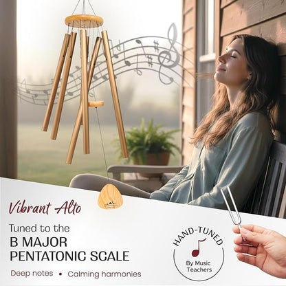 Bronze Wind Chimes for Outside Deep Tone, 41 Inch Hand Tuned B Major Pentatonic Alto Wind Chime with Decorative Kindness Stone, Outdoor Garden Patio Porch Decor, Meaningful Sympathy Memorial Gift