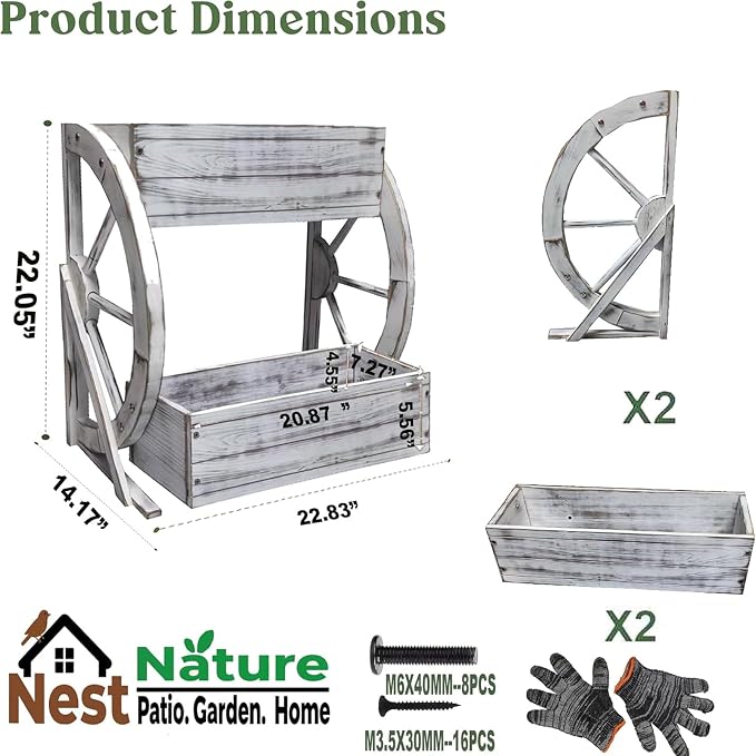 NestNature Wooden Wagon Planter Box|Rustic Planter Use On Indoor&Outdoor | 2-Tier Medium Solid Wood Planter-Flower Pot Use On Patio,Porch,Garden-Raised Garden Bed For Succulents, Herbs, Vegetables