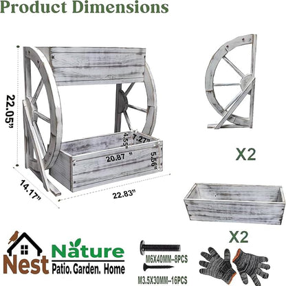 NestNature Wooden Wagon Planter Box|Rustic Planter Use On Indoor&Outdoor | 2-Tier Medium Solid Wood Planter-Flower Pot Use On Patio,Porch,Garden-Raised Garden Bed For Succulents, Herbs, Vegetables