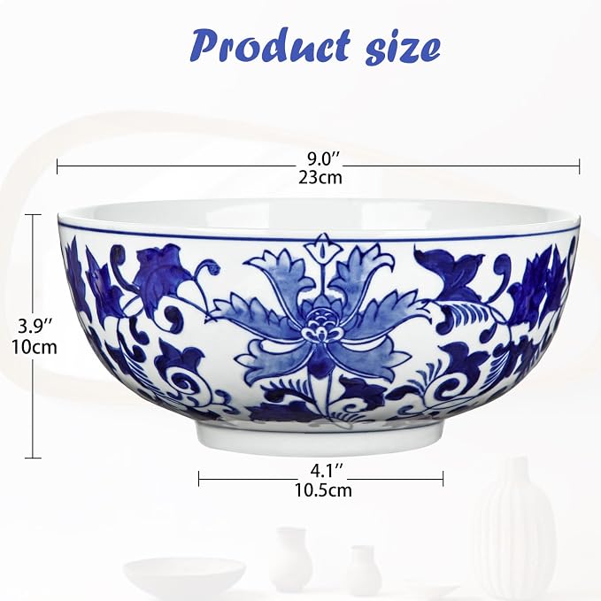 Hollyone Blue and White Vase Porcelain Planters 9 Inch Garden Bowl Modern Ceramic Pots Classic Chinese Floral Vase for Indoor Outdoor Succulents Bonsai Fairy Gardens Herbs
