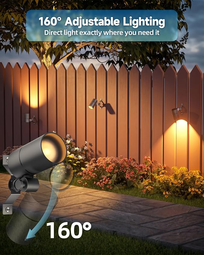 Landscape Down Lighting Low Voltage Spot Lights Outdoor LED Wall Mounted Low Voltage Tree Lights Cast Aluminum Free 5W MR16 LED Bulb Stainless Steel Mounting Bracket 4-Count