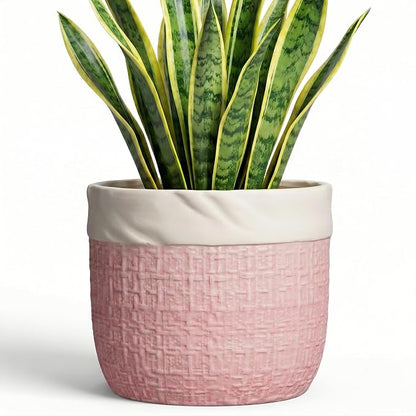 Ceramic Plant Pots - 8 Inch Planter for Indoor Plants Outdoor, Decorative Planter with Drainage Hole and Plug, Boho Round Unique Flower Pots, Home Decor, Gifts for Plant Lovers, Pink