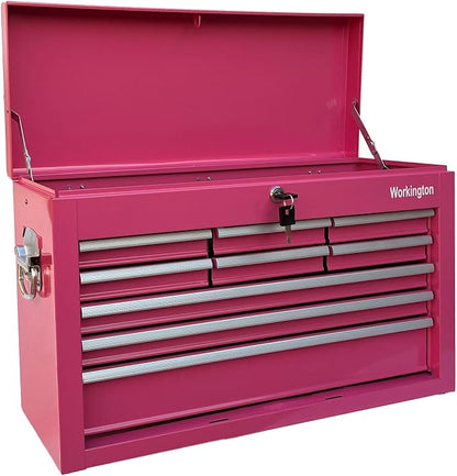 Workington Portable Metal Tool Chest with 9 Drawers, 24" 9-Drawer Tool Chest Cabinet with Ball Bearing Drawer Slides, Steel Tool Storage Box Organizer 4006 Pink