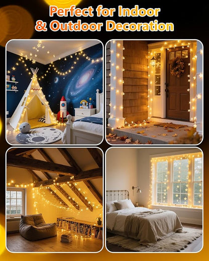 Twinkle Star 2 Pack 100 LED Star String Lights, Warm White | Plug In, Waterproof, Indoor Outdoor Use, Bedroom Wedding Party Ramadan Christmas Decor