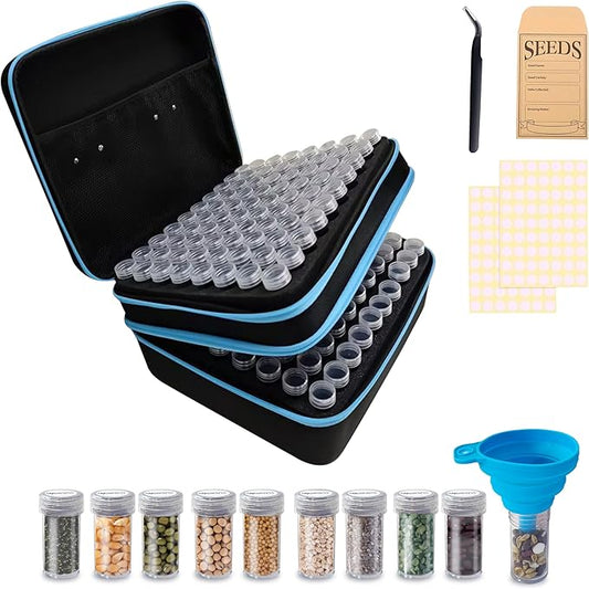 240 Slots Seed Storage Organizer Box with 20 Envelopes, Large Capacity Seed Storage Container with Zipper Bag, Label Stickers, Tweezers, Funnel, Garden Seeds Saver Kit for Vegetable, Flower