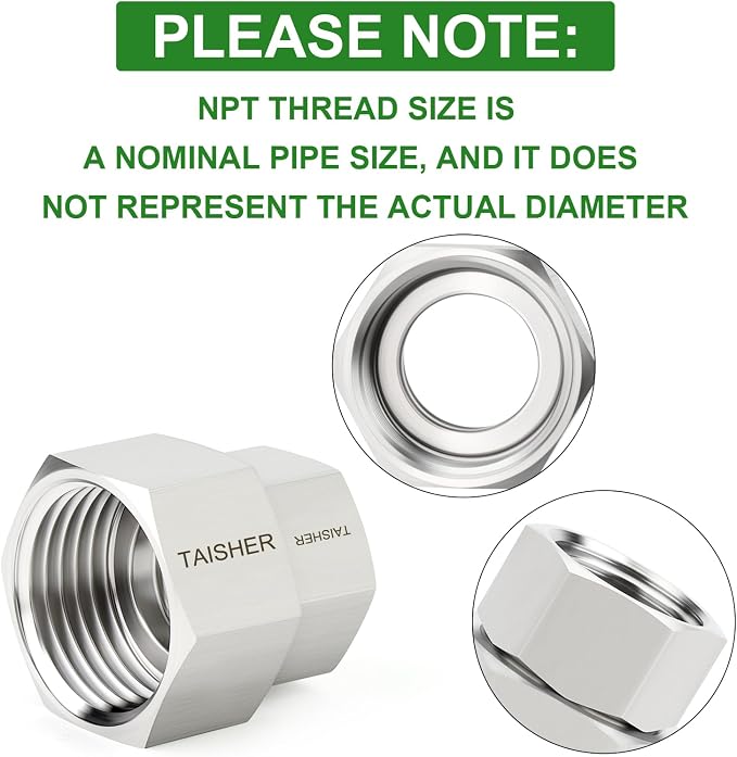 TAISHER 2PCS 304 Stainless Steel Garden Hose Adapter, 3/4" GHT Female x 3/8" NPT Female Swivel Garden Hose Connector with Washers