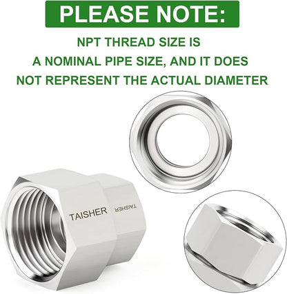 TAISHER 5PCS 304 Stainless Steel Garden Hose Adapter, 3/4" GHT Female x 3/8" NPT Female Swivel Garden Hose Connector with Washers