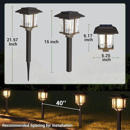 XMCOSY+ Solar Pathway Lights Outdoor, Glass Garden Lights with Warm Edison Glow, Waterproof Stainless Steel Landscape Lighting for Walkway Yard Patio Driveway Decor (4 Pack, Warm White)
