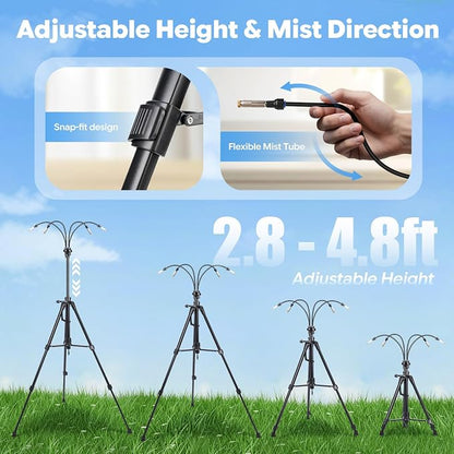 homenote Portable Standing Misting System – 12,000mAh Pump, 20L Bucket, 4.8FT Adjustable Tripod Base, Outdoor Cooling Misters for Backyard, Pool, Beach, Camping, Picnic, Greenhouse, Chicken Coop