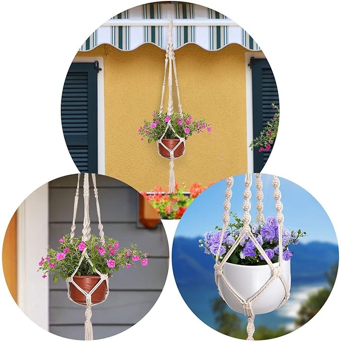 MIPON 3 Pack Macrame Plant Hangers, Hanging Planters for Indoor Plants | 3 Sizes (34"/41"/46") Handmade Cotton with Hooks, Boho Home Decor for Patio Balcony Living Room, Fits 5-10 Inch Pots