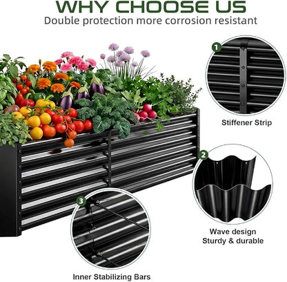 AHEONLAR 2 Pack Galvanized Raised Garden Beds Outdoor, Rectangle Metal Planter Boxes for Vegetables, Flowers and Plants, Durable Garden Bed Kit with Easy Assembly, Black