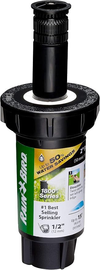 Rain Bird 1802HV15PR Pressure Regulating (PRS) High Efficiency Professional Pop-Up Sprinkler, Adjustable 0° - 360° Pattern, 8' - 15' Spray Distance, 2" Pop-up Height