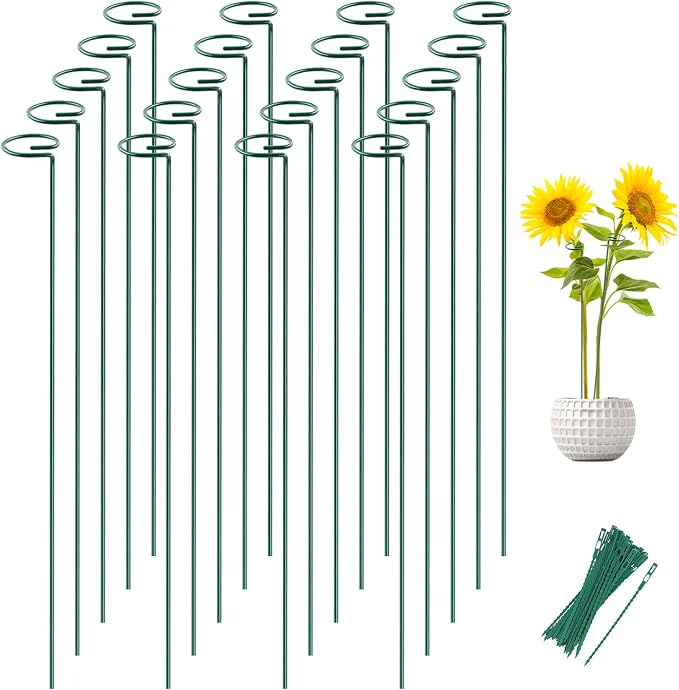 20 Pack 36 Inch Plant Support Stakes for Outdoor Plants and Indoor Flowers | Includes 24 Twist Ties, Sturdy metal, Rust-proof, Supports Hibiscus, Sunflower, Red Hot Poker, Hydrangea, Tomato, and more