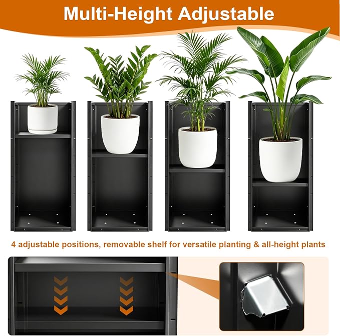 Tall Metal Planter Box for Outdoor Plants 2 Pack, 15" L x 15" W x 30" H Large Steel Planter Box with Removable Insert Shelf, Rectangular Planter for Porch, Patio, Garden, Backyard
