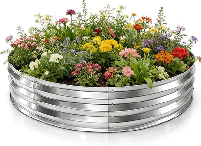 5FT Galvanized Raised Garden Bed,VivaGarden 60 Inch Durable Round Raised Bed Planters Outdoor, Metal Above Ground Flower Bed for Gardening