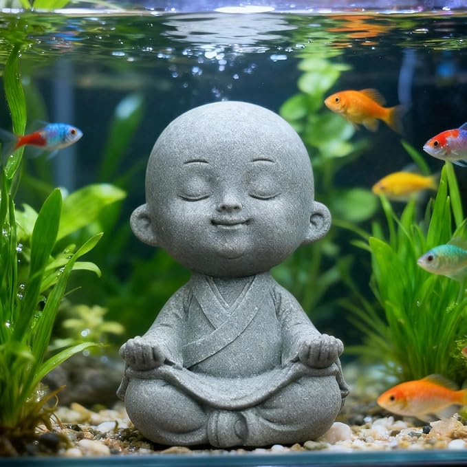 Sitting Buddha Meditation Zen Figurines Decor Small Monk Statue for Fish Tank Aquarium Garden Decoration (Gray)