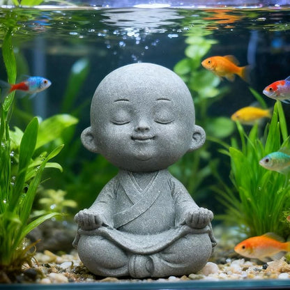 Sitting Buddha Meditation Zen Figurines Decor Small Monk Statue for Fish Tank Aquarium Garden Decoration (Gray)