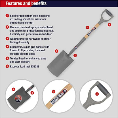 Spear & Jackson 1180NB Neverbend Carbon Steel Digging Spade, Gray, 98.5 x 18.5 x 8 cm