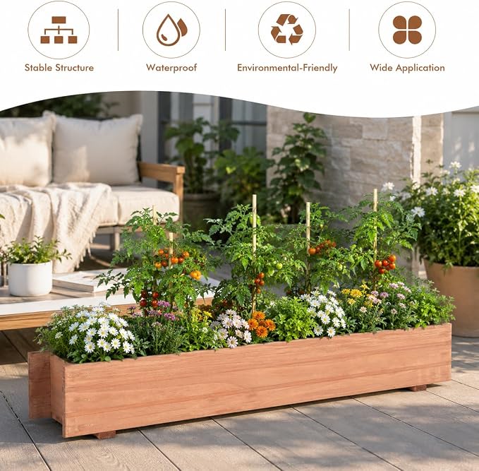 Giantex Raised Garden Bed, 36" x 7" x 6.5" Wooden Elevated Planter Box for Flower Vegetable Herb Garden, Window Mounted Plant Box for Planting Garden Backyard Patio