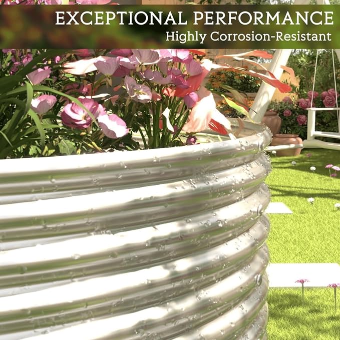 4 Pack Tall 8x4FT Corrugated Galvanized Steel Raised Garden Bed Outdoor, Oval Raised Beds for Gardening, Metal Above Ground Garden Bed for Vegetables and Flowers