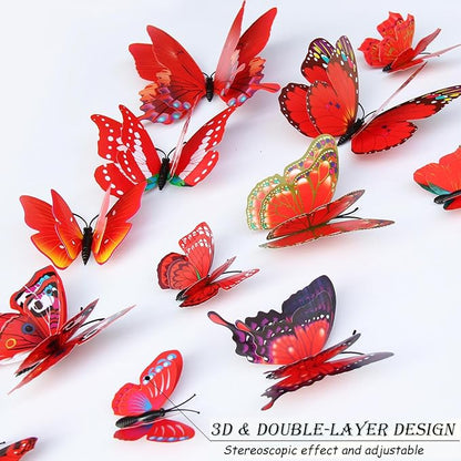 OPSEAM Butterfly Wall Decor 72 PCS, 3D Butterflies Stickers for Party Decorations with Magnets (Red, 72)