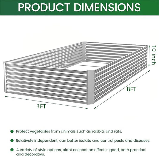 3 Pack 8x3FT Corrugated Galvanized Steel Raised Garden Bed Outdoor, Metal Above Ground Garden Bed for Vegetables and Flowers, Rectangle Raised Beds for Gardening