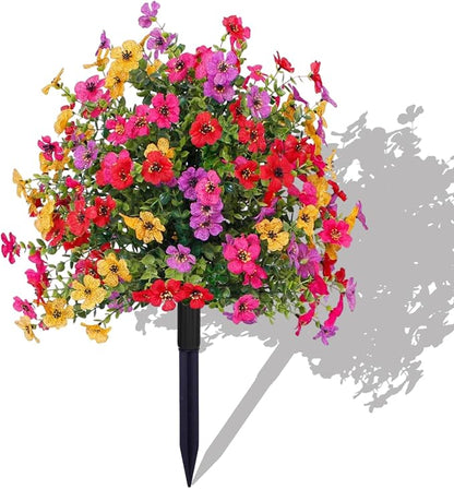 24 Inch Artificial Flower Stake Outdoor Decor - Multi-Color Garden Stakes for Yard & Lawn, No Fade Heavy Duty Plastic, All Season Decoration (Mixed Color)