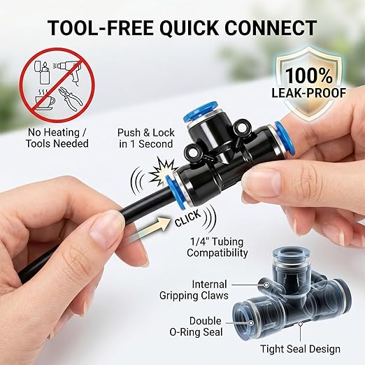 2026-Upgrade 100Ft 1/4" Drip Irrigation System,Garden Watering Kit with 20Pcs 360° Adjustable Copper Nozzles,Automatic Atomizing Sprinkler,DIY for Outdoor,Lawn,Greenhouse,Raised Beds (50FT/14pcs)