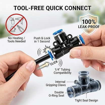 2026-Upgrade 100Ft 1/4" Drip Irrigation System,Garden Watering Kit with 20Pcs 360° Adjustable Copper Nozzles,Automatic Atomizing Sprinkler,DIY for Outdoor,Lawn,Greenhouse,Raised Beds (50FT/14pcs)
