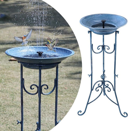 Multifunctional Solar Bird Bath for Outside, Metal Birdbath Stand and Solar Fountain Bird Bath Bubbler Combo Set, Solar Birdbaths for Outdoors Garden Lawn Yard Decor（Blue）