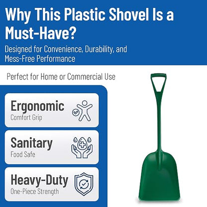 SPARTA Polypropylene Sanitary Shovel, One-Piece Food Handling Scoop, Commercial Kitchen and Bulk Ingredient Transfer Tool, 13.75" x 16.5" Scoop, Green (Pack of 3)