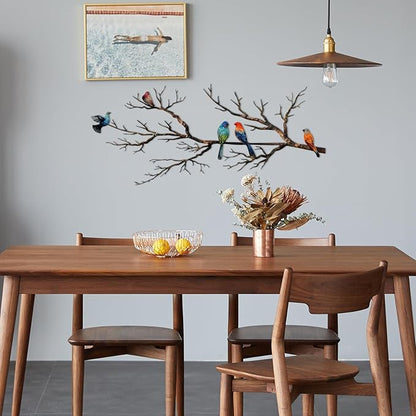 ESTART Metal Birds Wall Art, Metal Vivid Birds on Branch Silhouette Wall Decor Black Leaves with Bird Outdoor Hanging Wall Sculpture for Home Balcony Garden (Classic Color, Large)