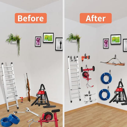 HUPBIPY 12 Pack Garage Hooks Heavy Duty, Wall Mount Ladder Hooks | Storage Organizer With a non-slip coating for Hanging Bicycles Garden Tools Ladders Hoses Ropes and Loose Items(Orange)