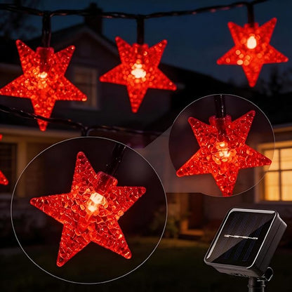 Solar Twinkle Star String Lights Outdoor Waterproof 39FT/100L Fairy Lights | 8 Modes Christmas Decor Camping Tree Party Yard Wedding Garden Red