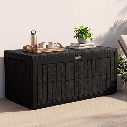 Quictent 220 Gallon Heavy Duty Resin Deck Box, Weatherproof Waterproof Outdoor Storage Bench, UV Resistant Lockable Container for Garden, Pool Supplies, Patio Cushions & Furniture Accessories