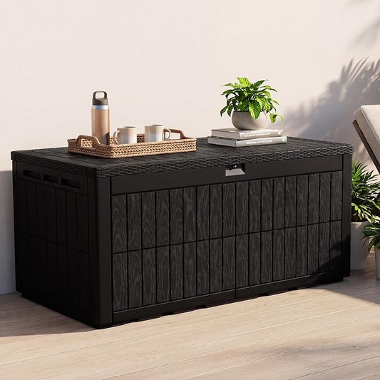 Quictent 220 Gallon Heavy Duty Resin Deck Box, Weatherproof Waterproof Outdoor Storage Bench, UV Resistant Lockable Container for Garden, Pool Supplies, Patio Cushions & Furniture Accessories