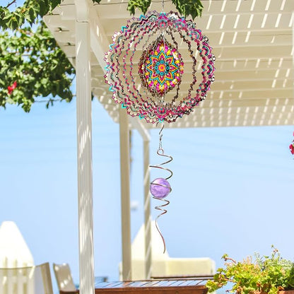 Goolyrusim Wind Spinner Mandala Blossom 3D Kinetic Wind Spinners Outdoor Laser Cut Stainless Steel Metal Art Hanging Wind Sculpture Mandala Garden Decoration Yard Art Decor Ornament Housewarming GIF
