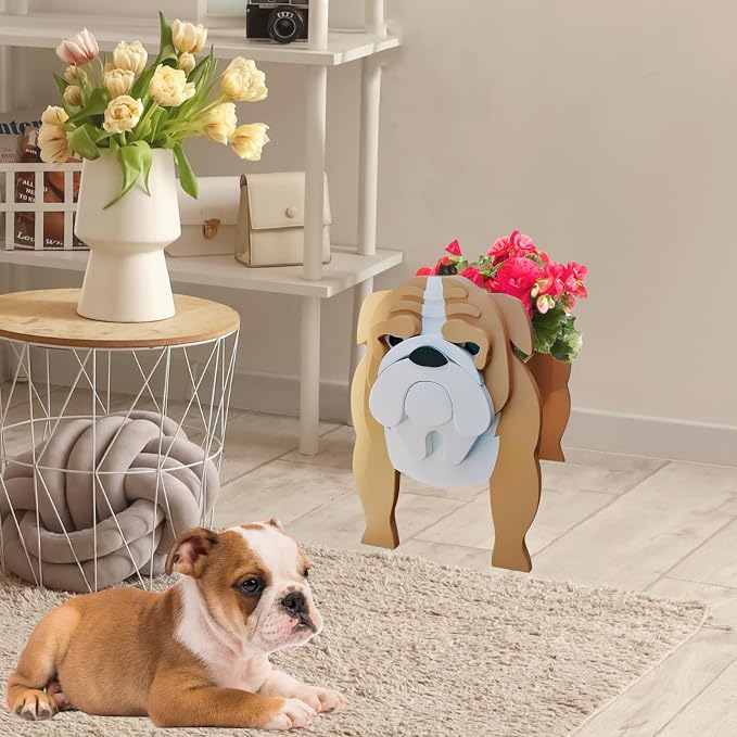 English Bull Dog Planter Plant Pots, 9.45 x 7.48 x 10.36 Inches | Cute Animal Shaped Plant Pot, Gifts for Women & Pet Lovers, Indoor Outdoor Garden Home Office Decor