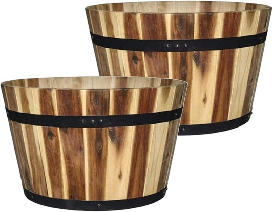 16" Whiskey Barrel Planter, Acacia