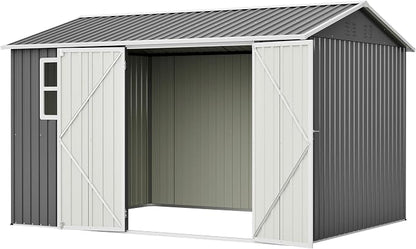 YOPTO 10x8 FT Large Outdoor Storage Shed with Window, 2 Lockable Doors & Sloped Roof, Heavy Duty Metal Tool Shed for Garden, Patio, Backyard, Lawn, Dark Gray