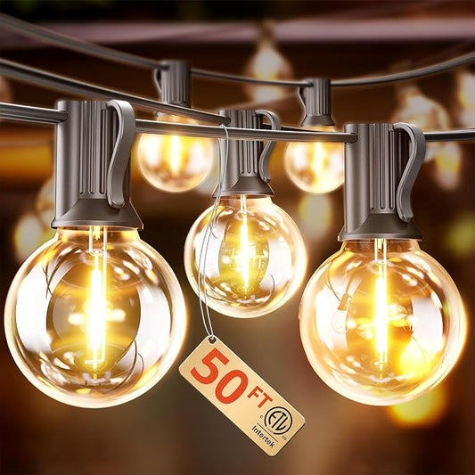 VIPAR Patio Lights, 50FT 27 G40 Bulbs Outdoor String Lights Waterproof for outside, Shatterproof Vintage Connectable LED Outdoor Lights for Patio, Backyard, Porch, Garden, Deck, Bistro, 2700K Dimmable