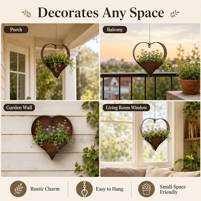 Metal Hanging Planters for Indoor & Outdoor Plants - Heart Shaped Planters for Wall or Window,Garden Patio or Indoor Decor for Women(Cooper)