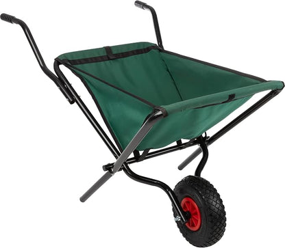 Folding Wheelbarrow - Collapsible Garden Cart with 80lb Capacity, Storage Pouches, and Padded Handles - Wheelbarrows for Lawn Care by Pure Garden (Green)